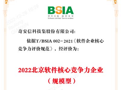 奇安信入选北京软件和信息服务业综合实力百强企业