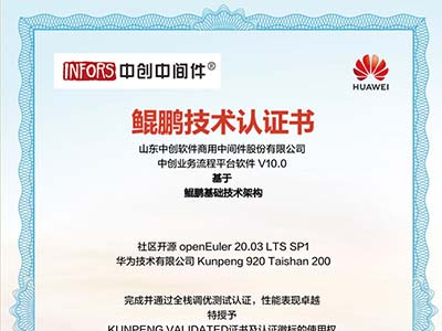 中创业务流程平台软件V10.0获得鲲鹏Validated认证